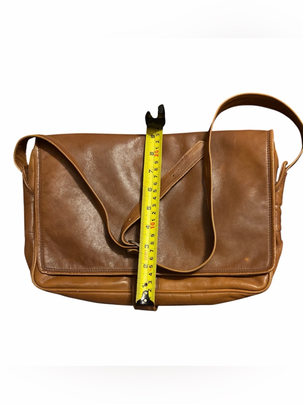 Women's Tan Leather Messenger Bag with Adjustable Strap - Picture 3 of 3